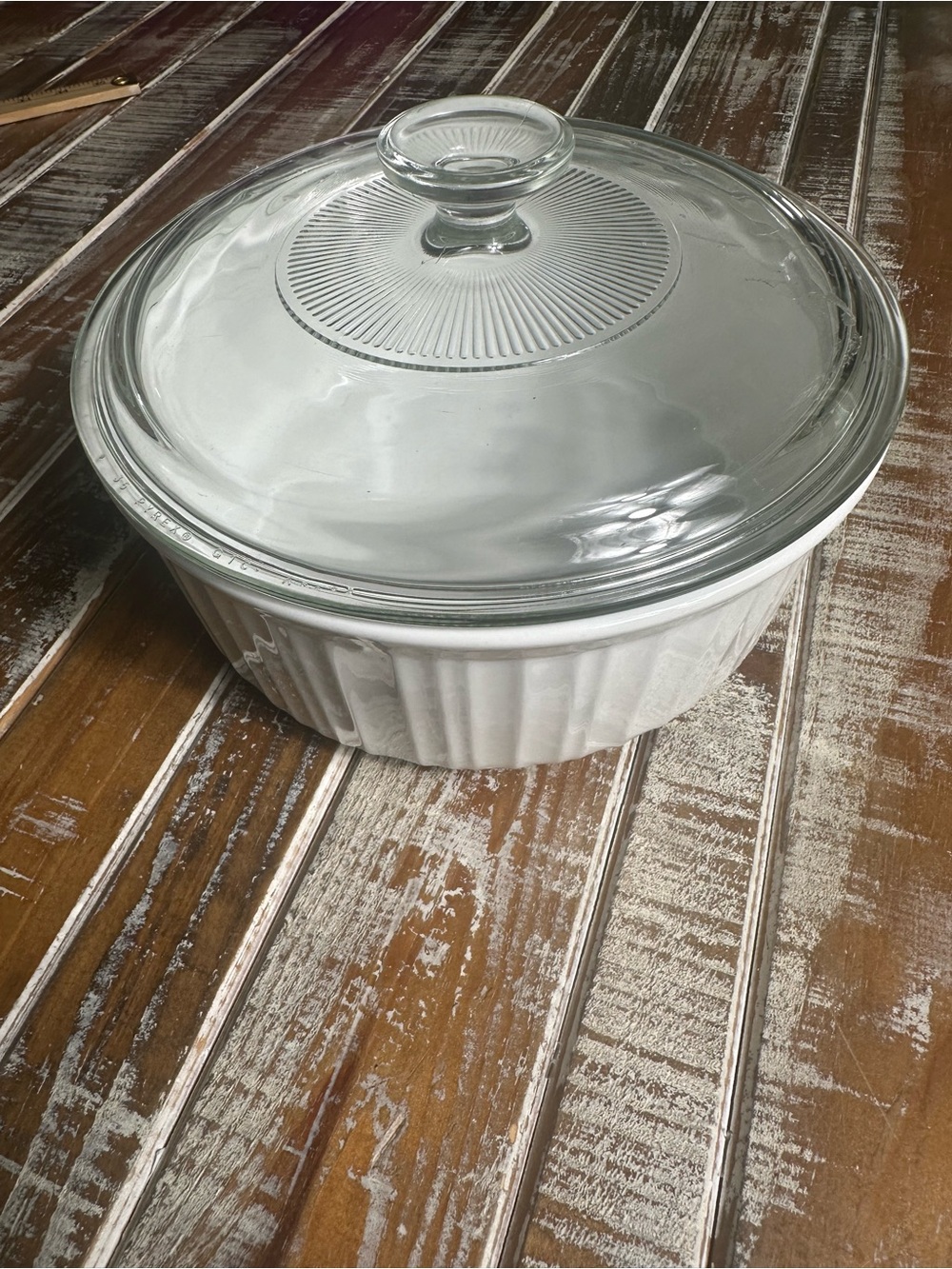 Corningware White Fluted Covered Casserole with Clear Glass Lid